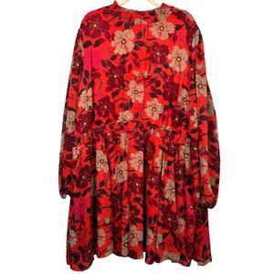 Torrid 5 /5X Red Floral Smock Dress Mini Clip‎ Dot Blouson Sleeve Boho Plus Size